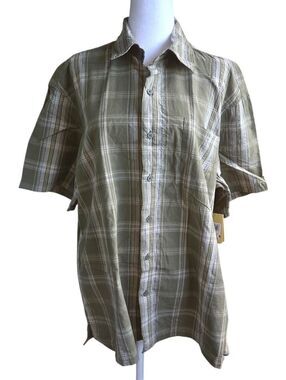 NorthCrest Mens Size Large Green/White Check Button Down Shirt